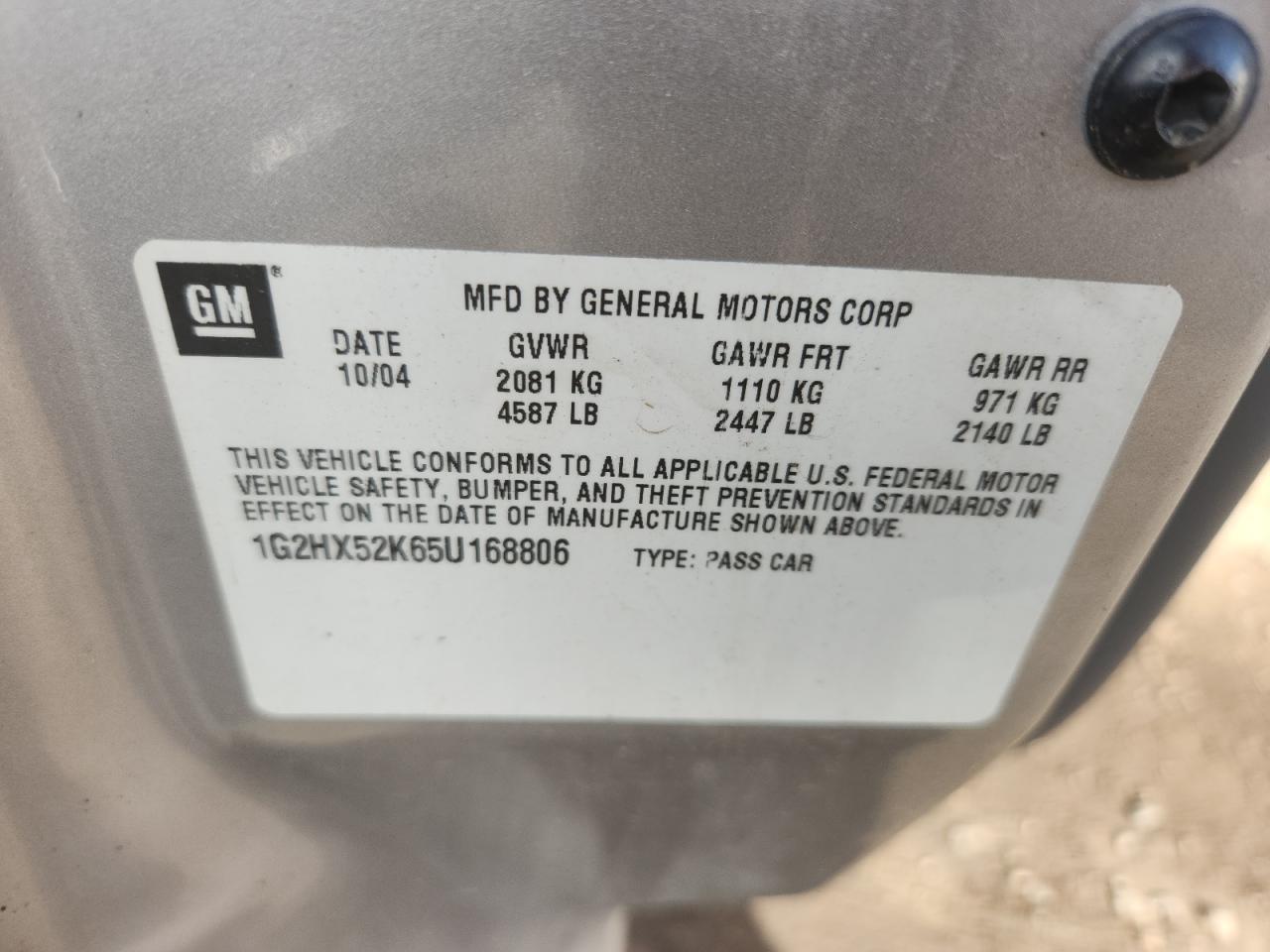 2005 Pontiac Bonneville Se VIN: 1G2HX52K65U168806 Lot: 84560665