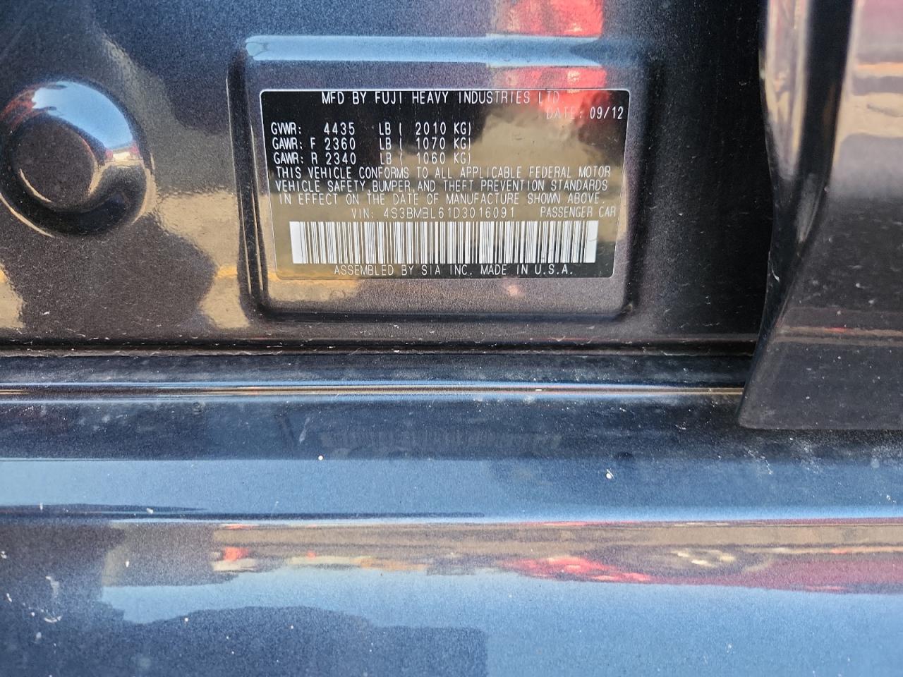 2013 Subaru Legacy 2.5I Limited VIN: 4S3BMBL61D3016091 Lot: 81786375