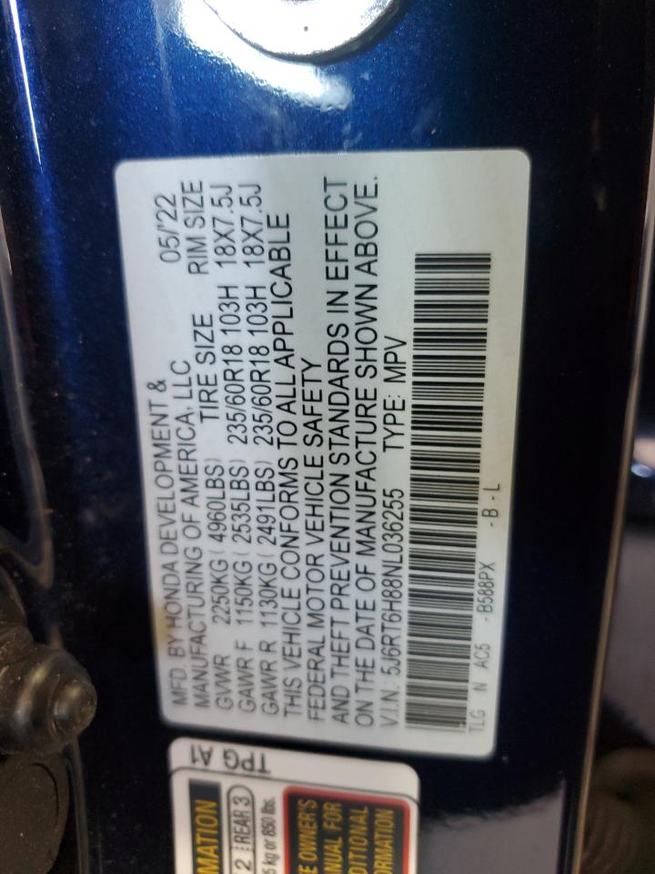 2022 Honda Cr-V Exl VIN: 5J6RT6H88NL036255 Lot: 80533655