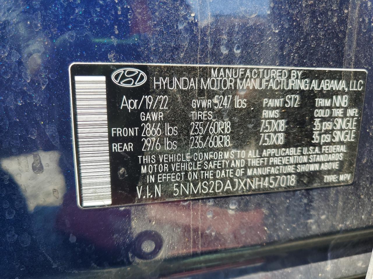 2022 Hyundai Santa Fe Sel VIN: 5NMS2DAJXNH457018 Lot: 80796335