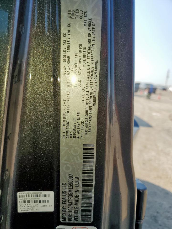 2021 Jeep Gladiator Overland VIN: 1C6HJTFG5ML590097 Lot: 80796655