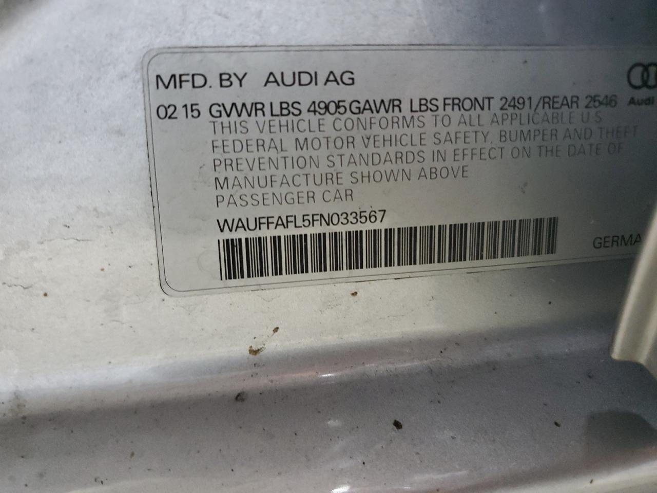 2015 Audi A4 Premium Plus VIN: WAUFFAFL5FN033567 Lot: 71989165