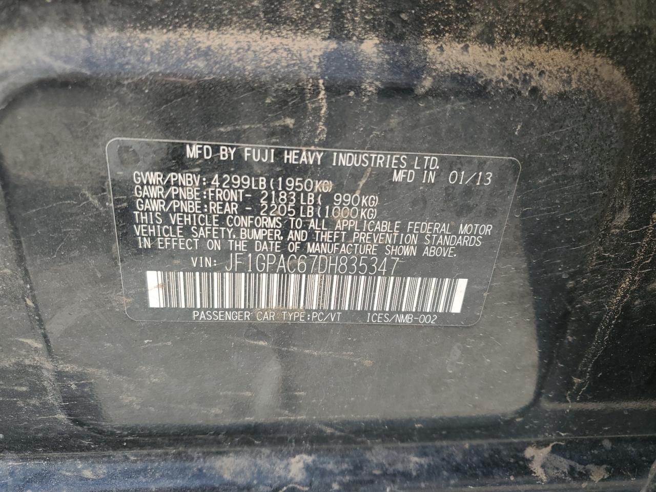 2013 Subaru Impreza Premium VIN: JF1GPAC67DH835347 Lot: 80171995
