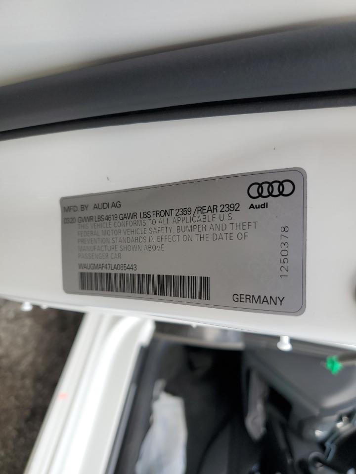 2020 Audi A4 Premium VIN: WAUGMAF47LA065443 Lot: 71277465