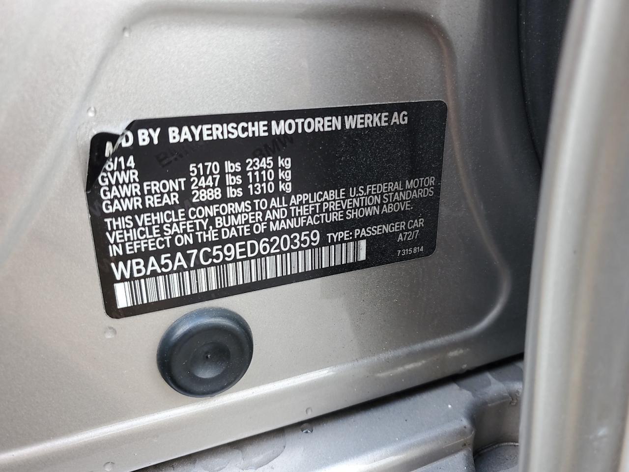 2014 BMW 528 Xi VIN: WBA5A7C59ED620359 Lot: 70549055