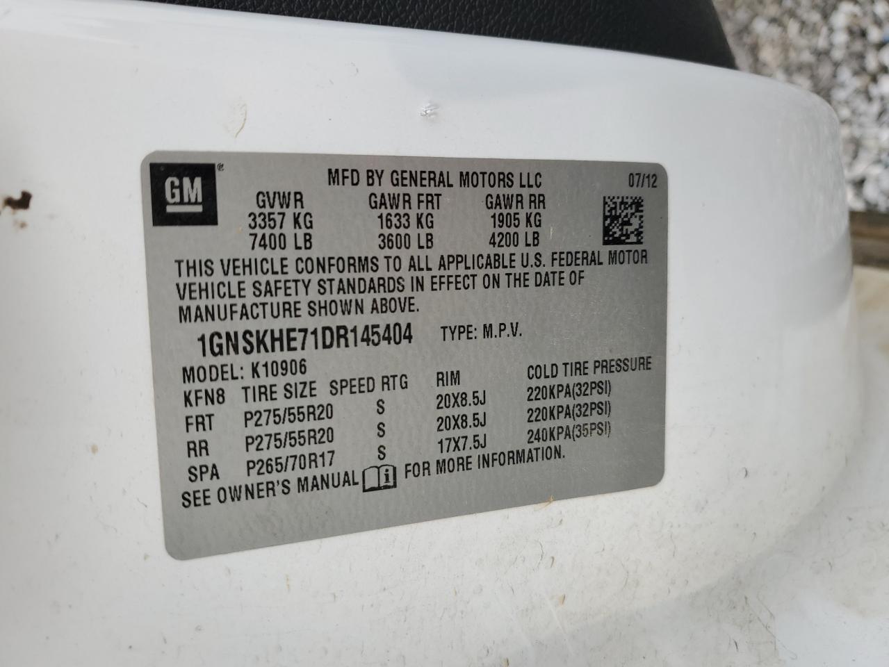 2013 Chevrolet Suburban K1500 Ls VIN: 1GNSKHE71DR145404 Lot: 70816835