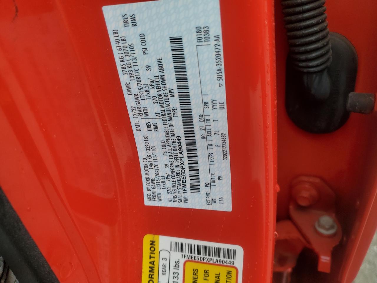 2023 Ford Bronco Base VIN: 1FMEE5DPXPLA90449 Lot: 84587425