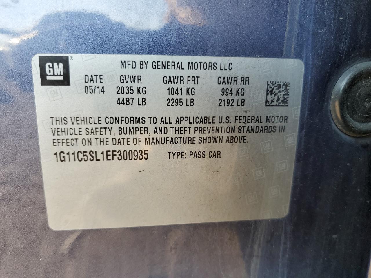 2014 Chevrolet Malibu 1Lt VIN: 1G11C5SL1EF300935 Lot: 80259515
