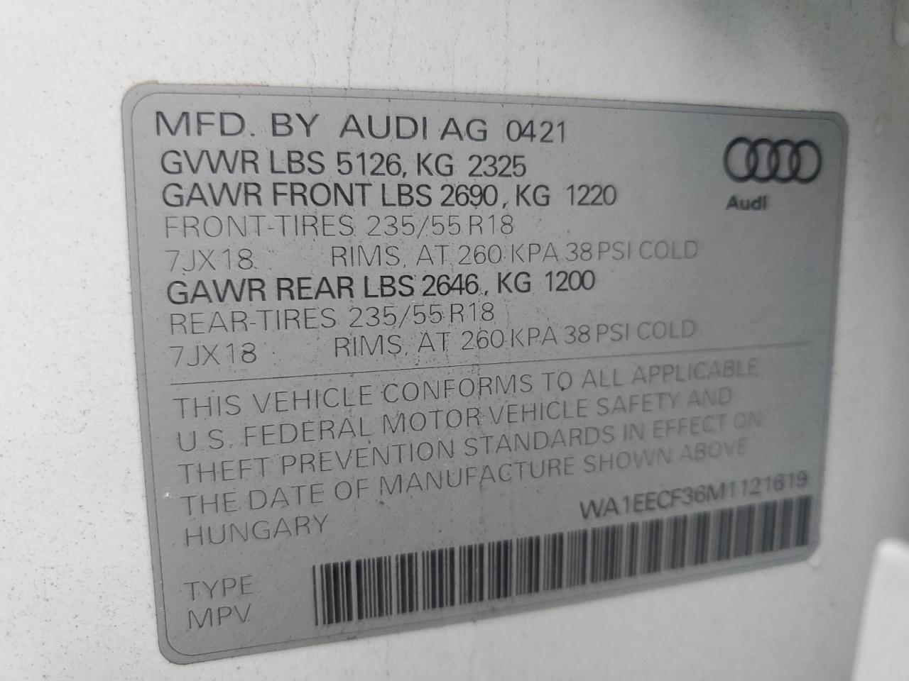 2021 Audi Q3 Premium Plus S Line 45 VIN: WA1EECF36M1121619 Lot: 83797765