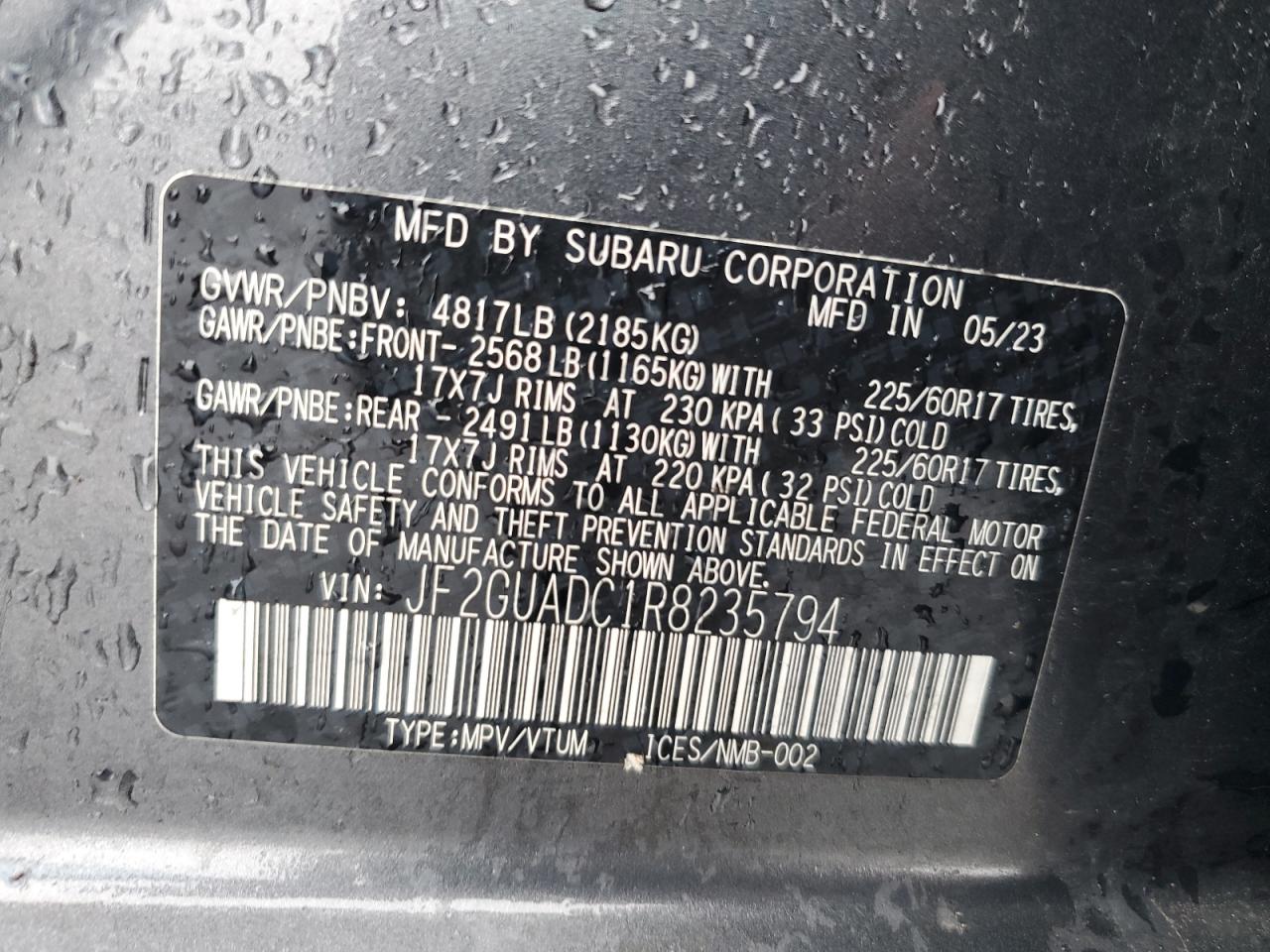 2024 Subaru Crosstrek Premium VIN: JF2GUADC1R8235794 Lot: 84048345