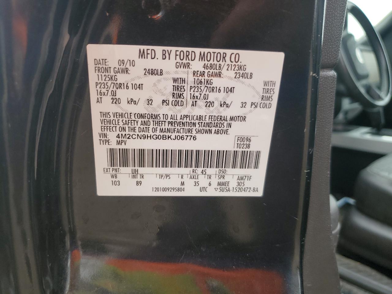 2011 Mercury Mariner Premier VIN: 4M2CN9HG0BKJ06776 Lot: 81760495