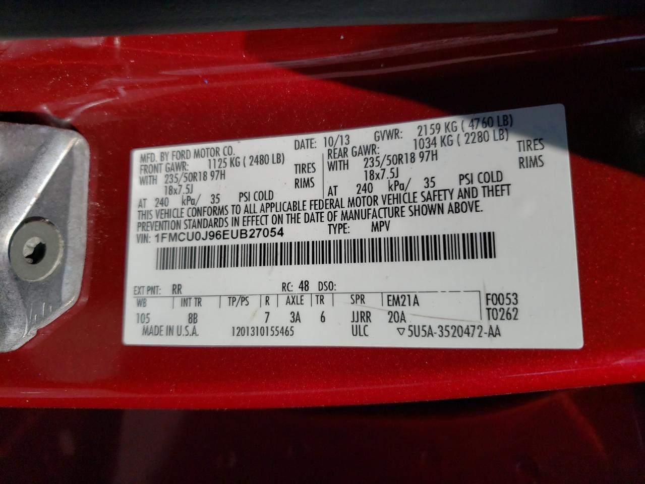 2014 Ford Escape Titanium VIN: 1FMCU0J96EUB27054 Lot: 80584545