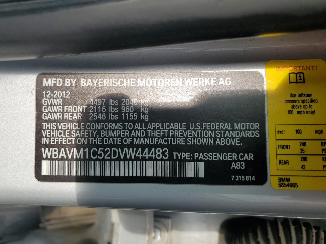 2013 BMW X1 Sdrive28I VIN: WBAVM1C52DVW44483 Lot: 81908445