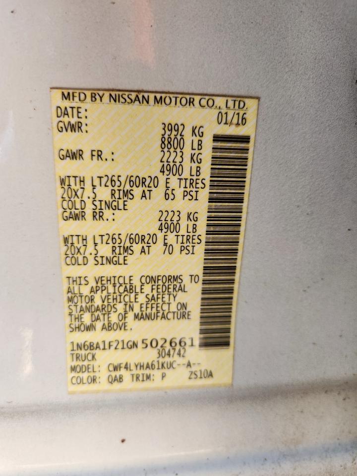 2016 Nissan Titan Xd Sl VIN: 1N6BA1F21GN502661 Lot: 72023895