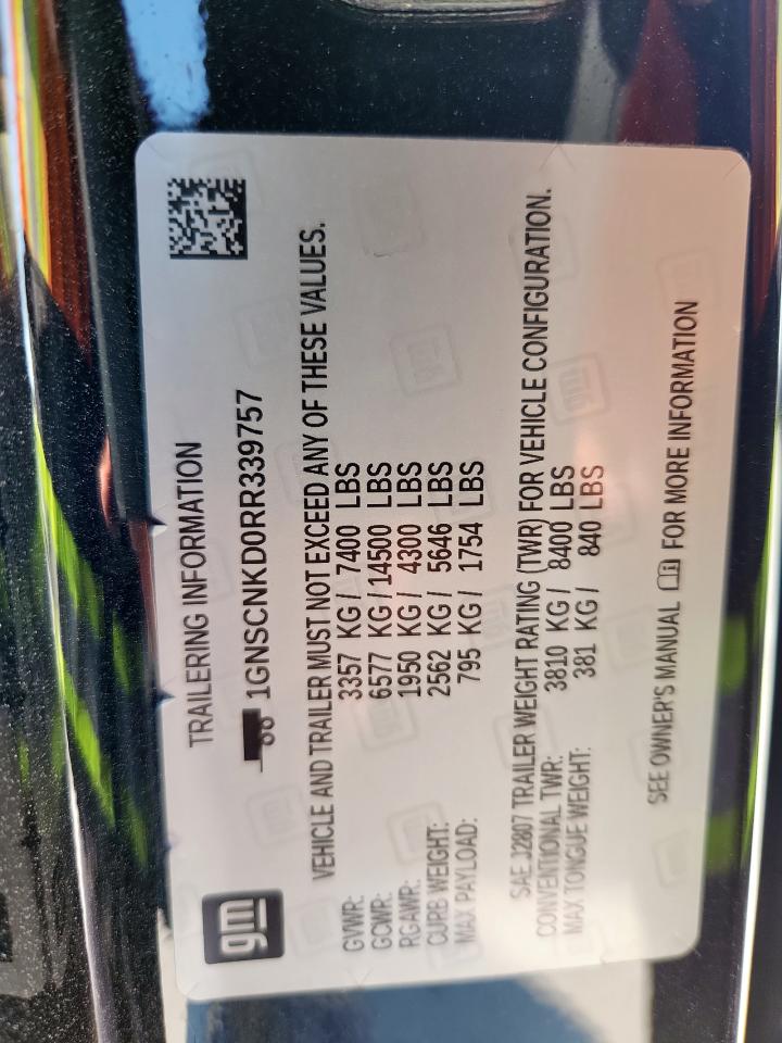 2024 Chevrolet Tahoe C1500 Lt VIN: 1GNSCNKD0RR339757 Lot: 80961945