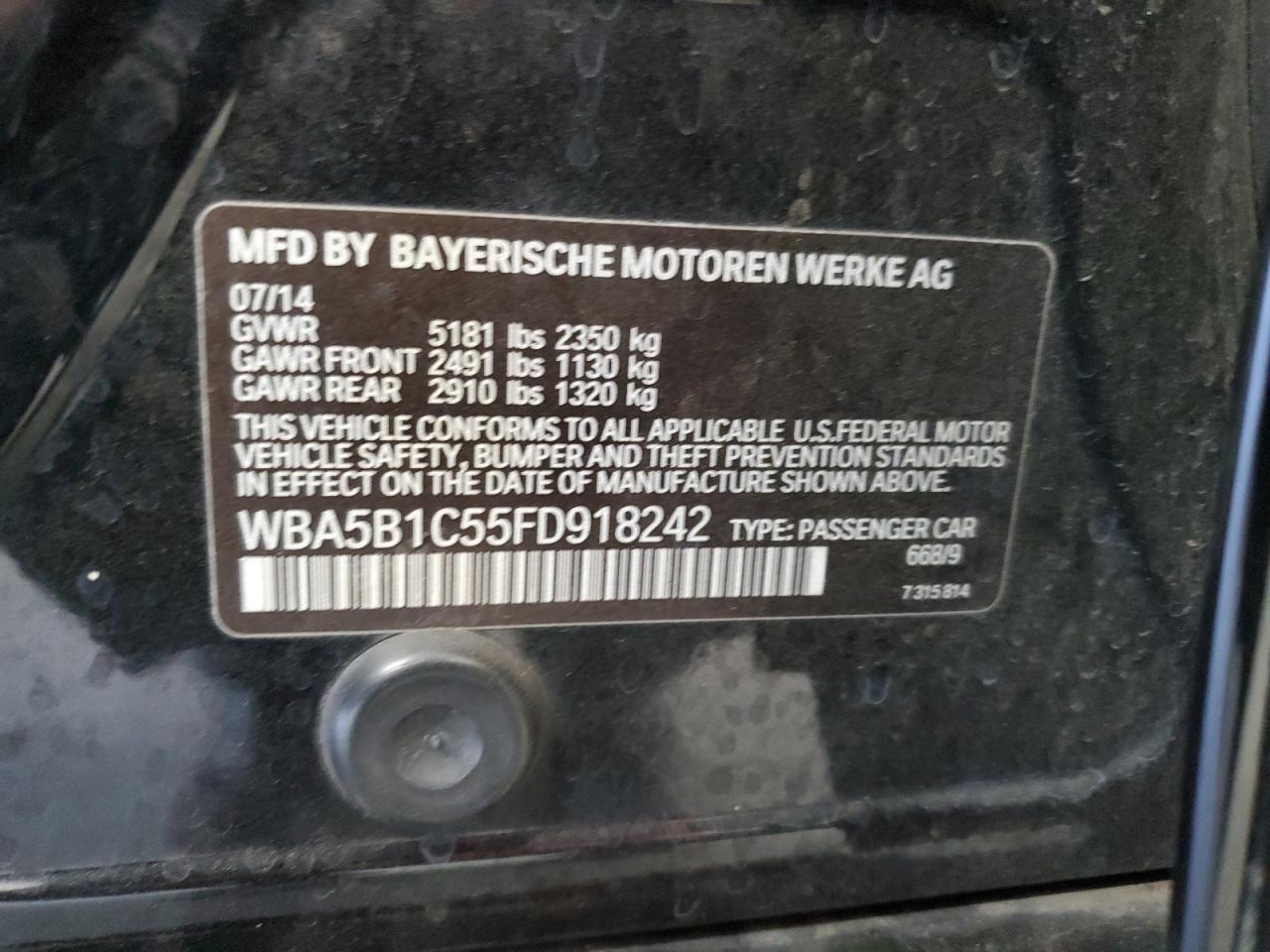 2015 BMW 535 I VIN: WBA5B1C55FD918242 Lot: 83841375