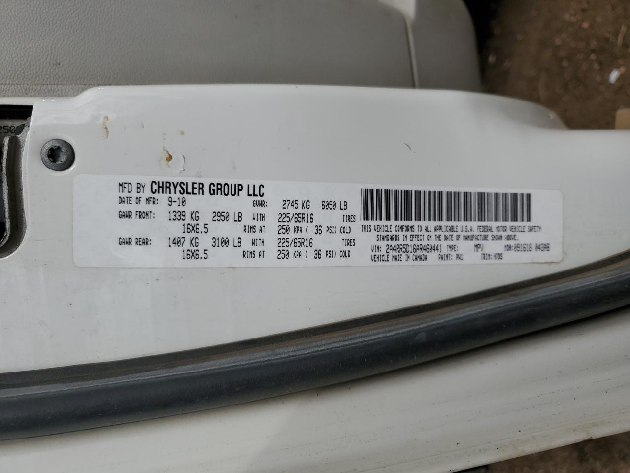 2010 Chrysler Town & Country Touring VIN: 2A4RR5D16AR460441 Lot: 84818675