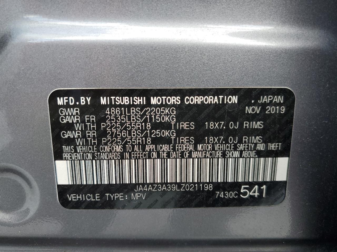 2020 Mitsubishi Outlander Se VIN: JA4AZ3A39LZ021198 Lot: 84172895