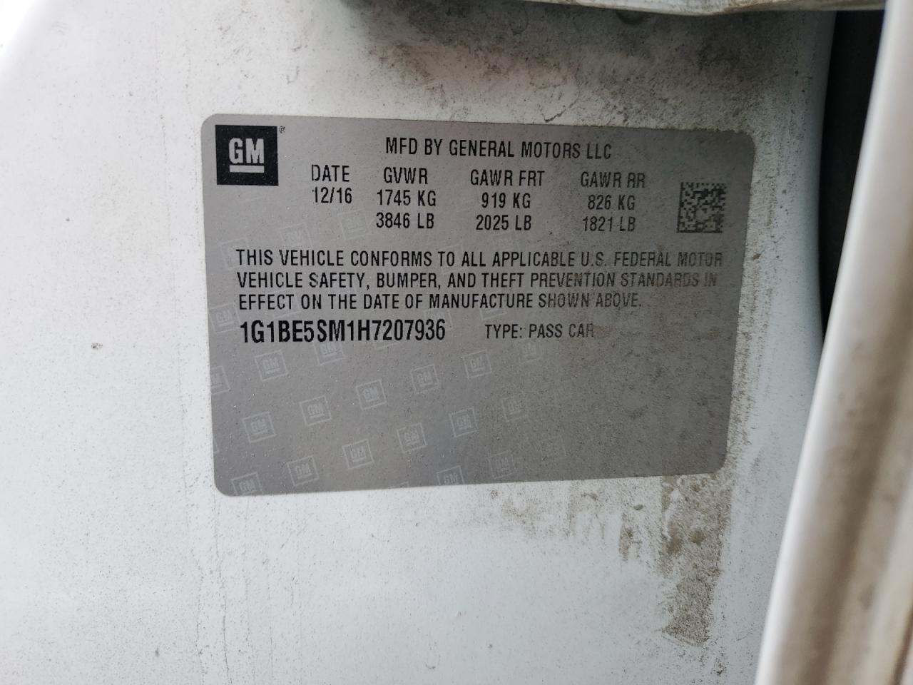 2017 Chevrolet Cruze Lt VIN: 1G1BE5SM1H7207936 Lot: 84211745