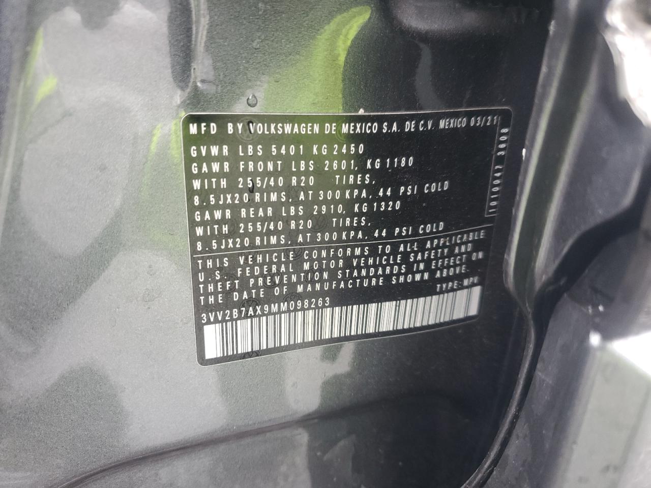 2021 Volkswagen Tiguan Se VIN: 3VV2B7AX9MM098263 Lot: 81342765