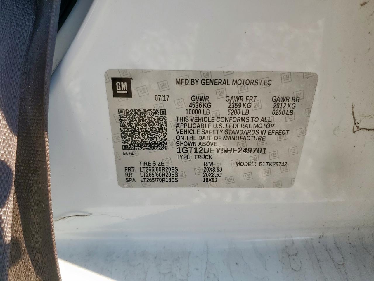 2017 GMC Sierra K2500 Denali VIN: 1GT12UEY5HF249701 Lot: 80802845