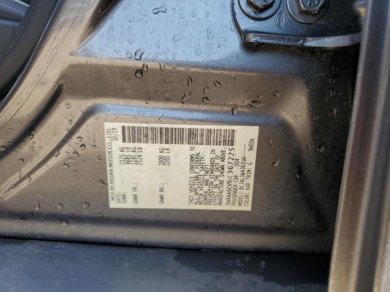 2020 Nissan Maxima Sv VIN: 1N4AA6CV9LC367225 Lot: 81219585