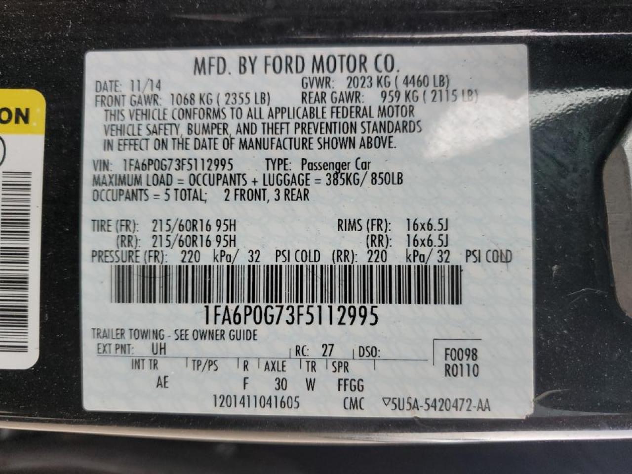 2015 Ford Fusion S VIN: 1FA6P0G73F5112995 Lot: 81899535