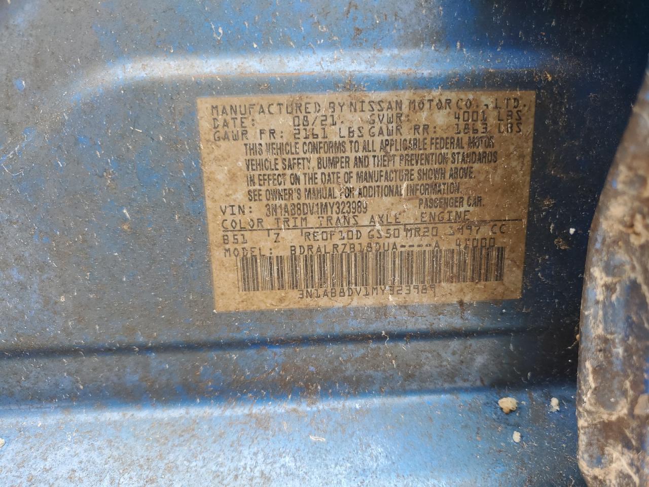 2021 Nissan Sentra Sr VIN: 3N1AB8DV1MY323989 Lot: 81182605