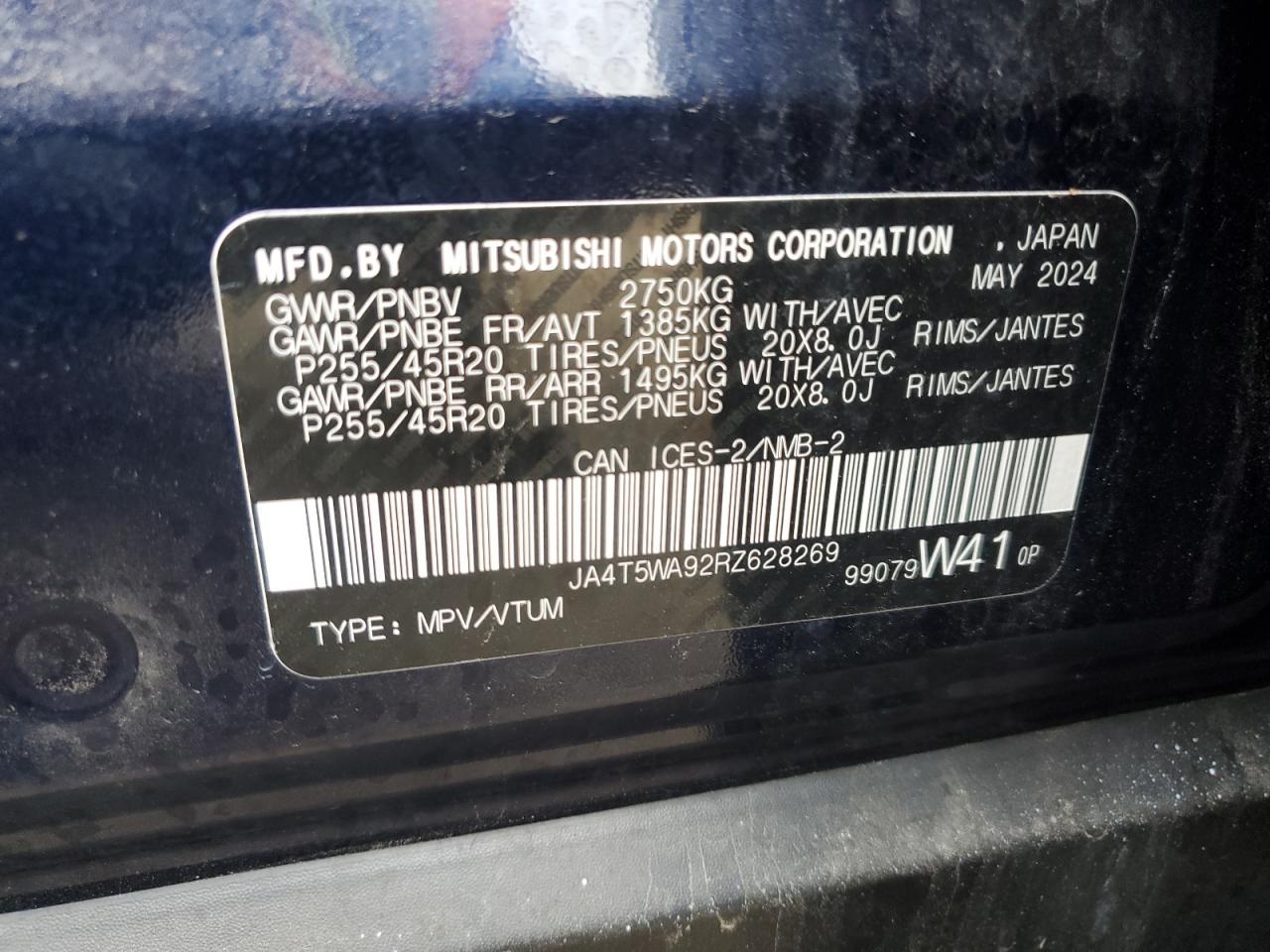 2024 Mitsubishi Outlander Sel VIN: JA4T5WA92RZ628269 Lot: 81264415