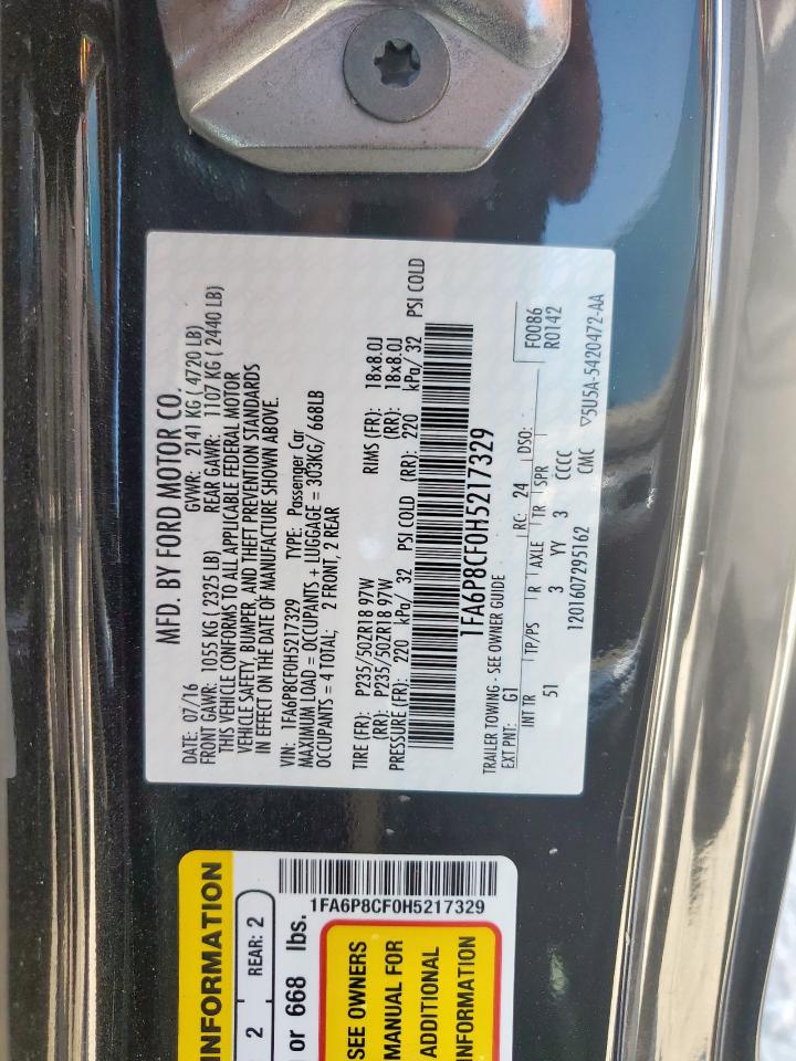 2017 Ford Mustang Gt VIN: 1FA6P8CF0H5217329 Lot: 84400645