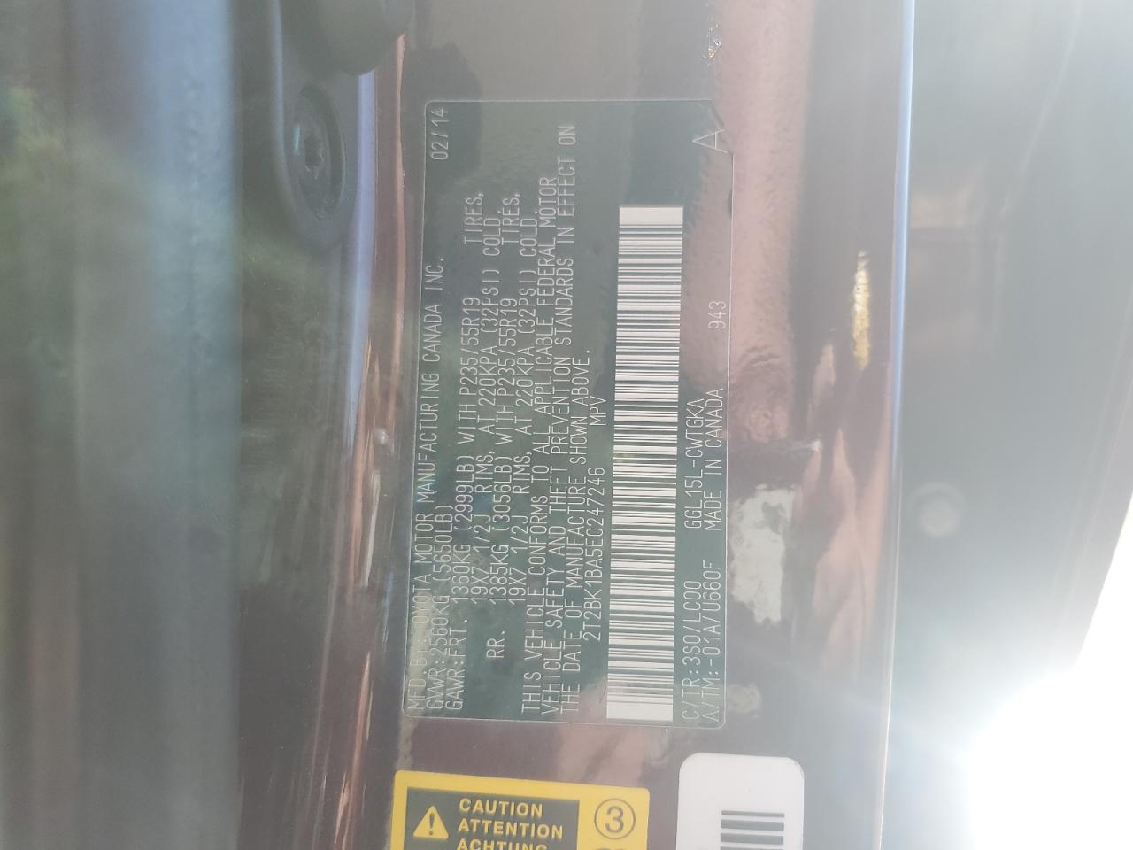 2014 Lexus Rx 350 Base VIN: 2T2BK1BA5EC247246 Lot: 81061535