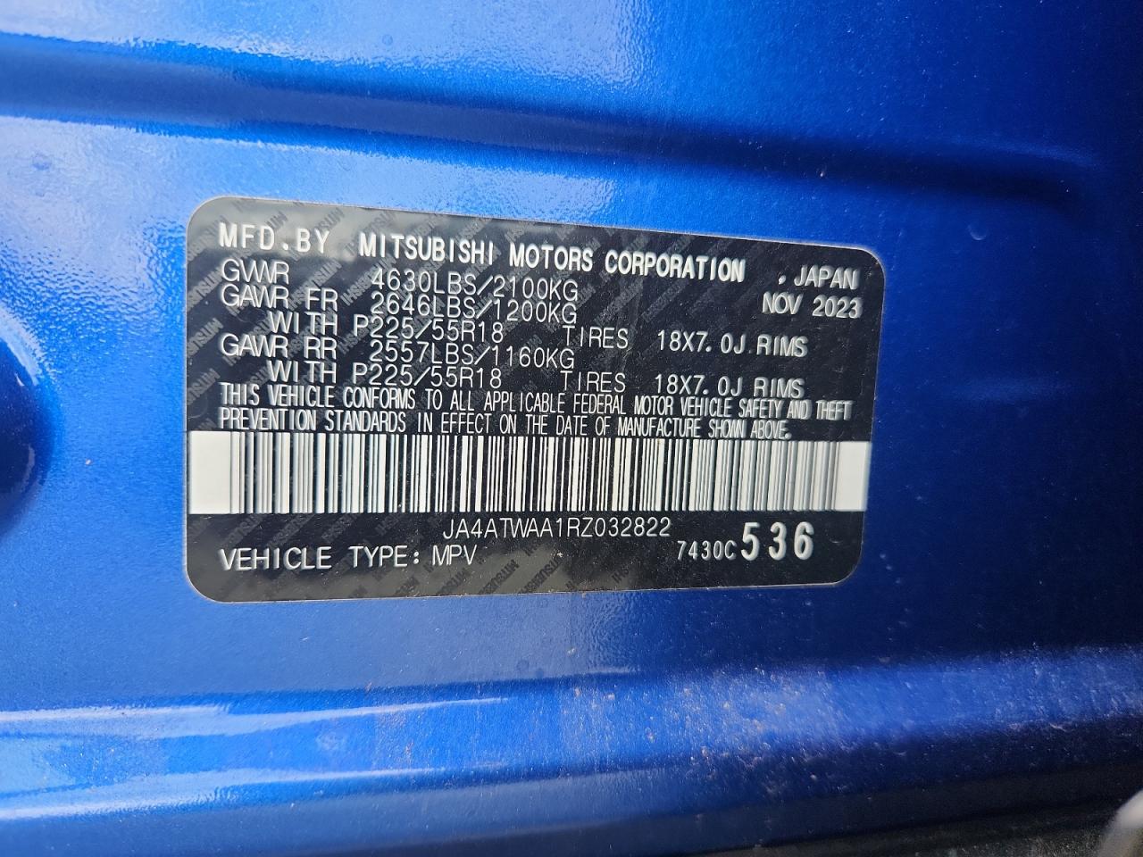 2024 Mitsubishi Eclipse Cross Se VIN: JA4ATWAA1RZ032822 Lot: 81204585