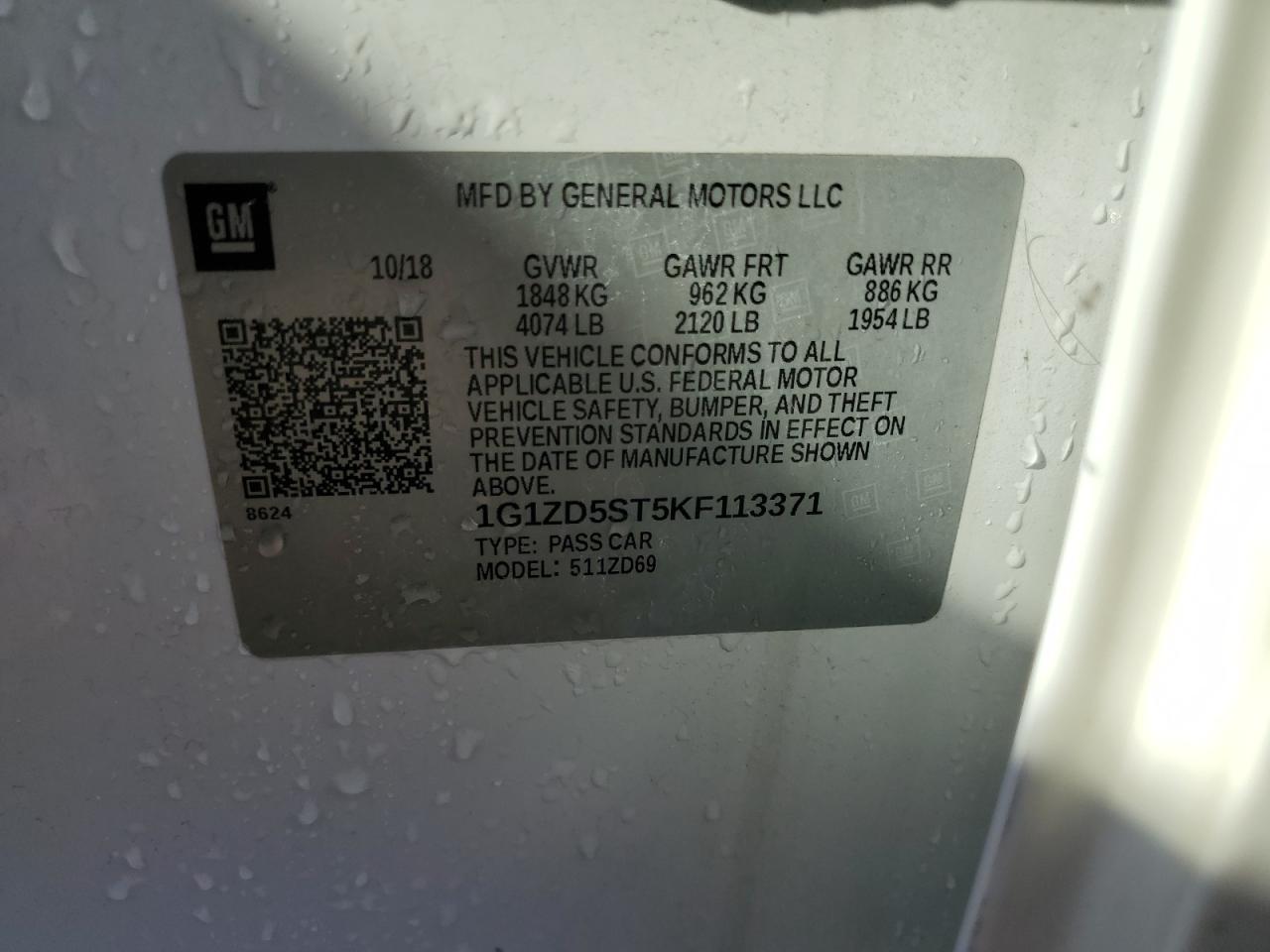 2019 Chevrolet Malibu Lt VIN: 1G1ZD5ST5KF113371 Lot: 84729675