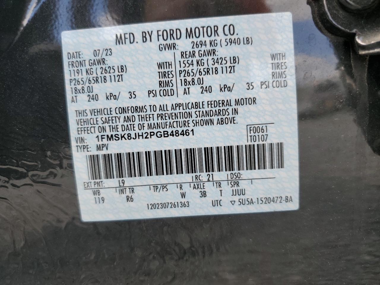 2023 Ford Explorer Timberline VIN: 1FMSK8JH2PGB48461 Lot: 70946925