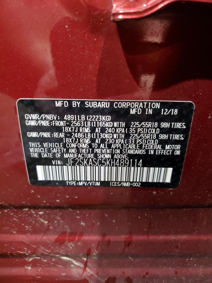 2019 Subaru Forester Limited VIN: JF2SKASC5KH489114 Lot: 72039715