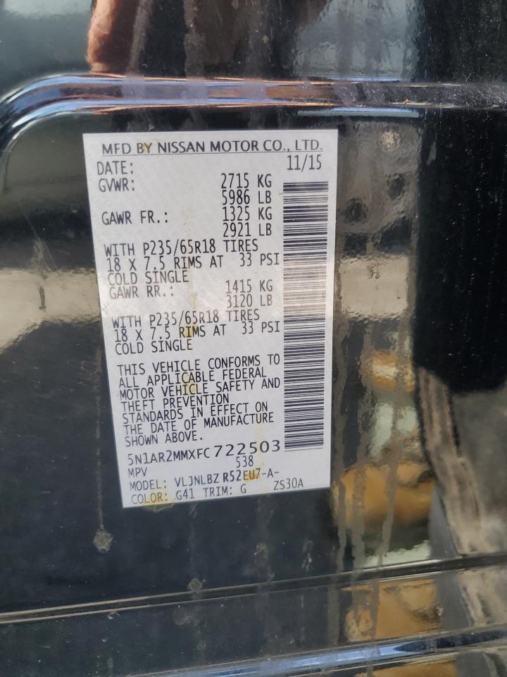 2015 Nissan Pathfinder S VIN: 5N1AR2MMXFC722503 Lot: 80341725