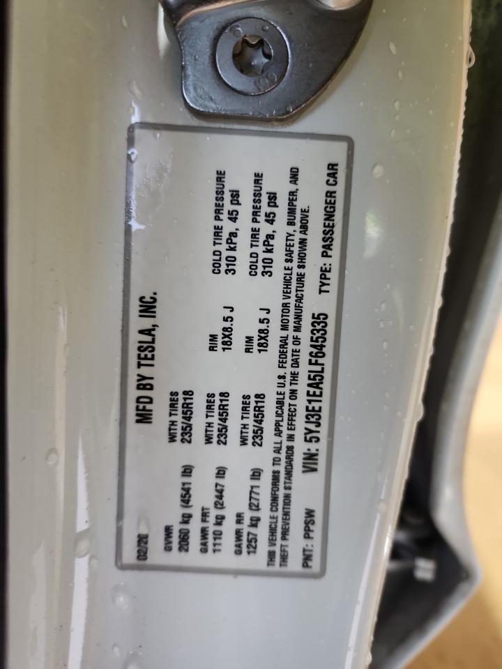 2020 Tesla Model 3 VIN: 5YJ3E1EA5LF645335 Lot: 71637115