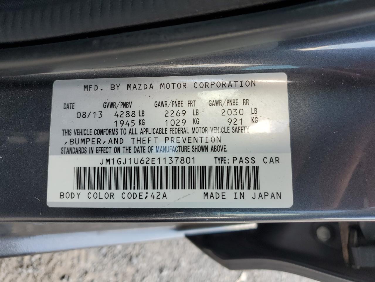 2014 Mazda 6 Sport VIN: JM1GJ1U62E1137801 Lot: 71048355