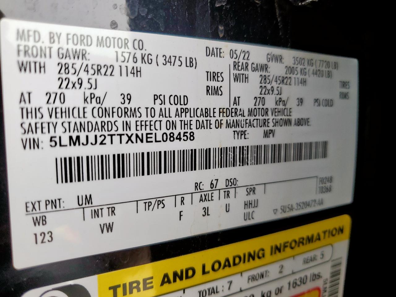 2022 Lincoln Navigator Black Label VIN: 5LMJJ2TTXNEL08458 Lot: 70804975
