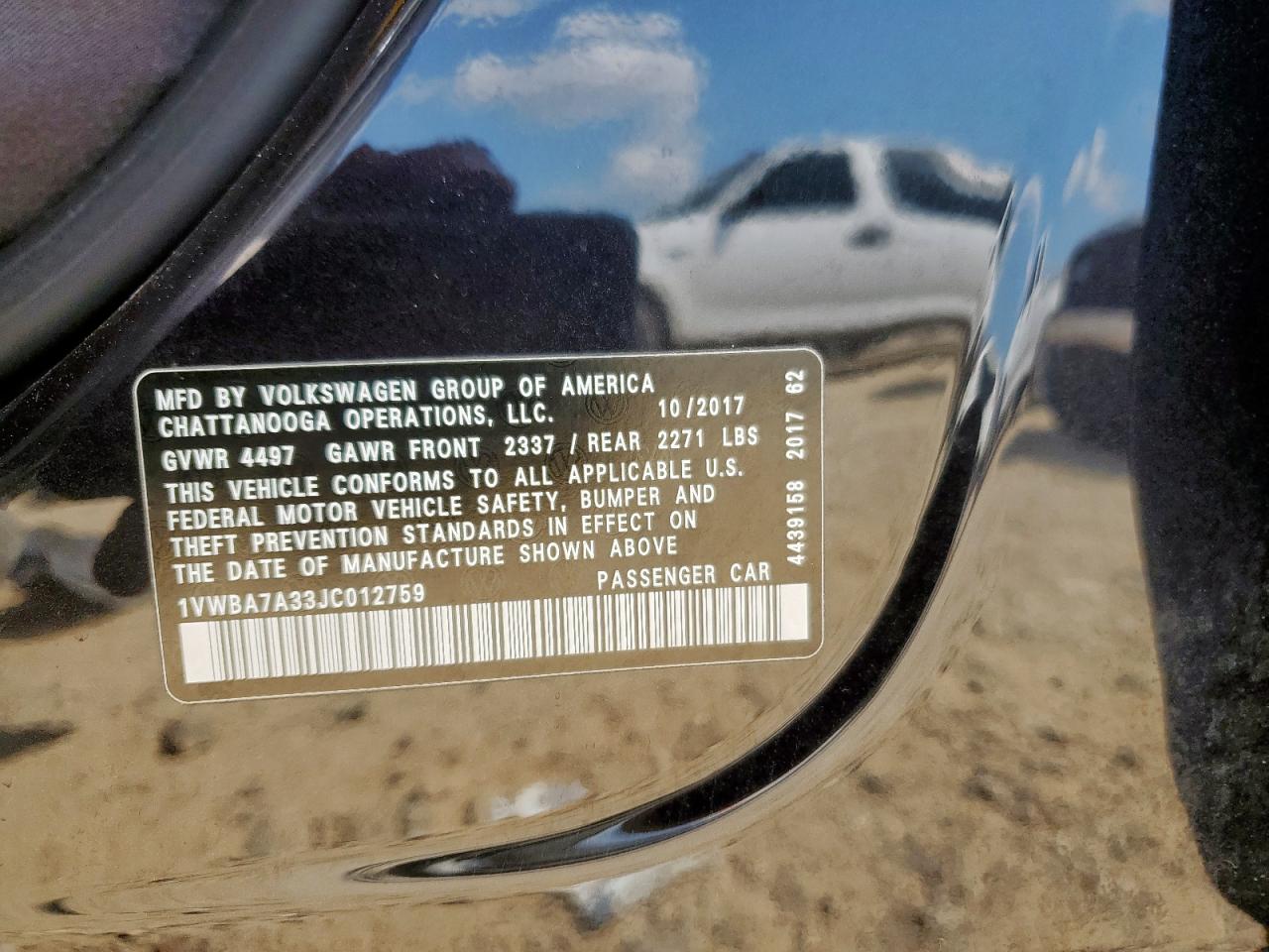 2018 Volkswagen Passat Se VIN: 1VWBA7A33JC012759 Lot: 80943045