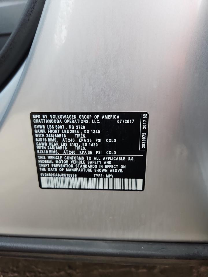 2018 Volkswagen Atlas Se VIN: 1V2KR2CA8JC515938 Lot: 81647705