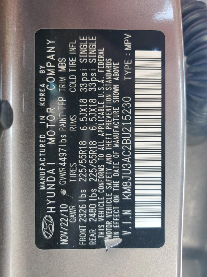 2011 Hyundai Tucson Gls VIN: KM8JU3AC2BU215230 Lot: 80820335