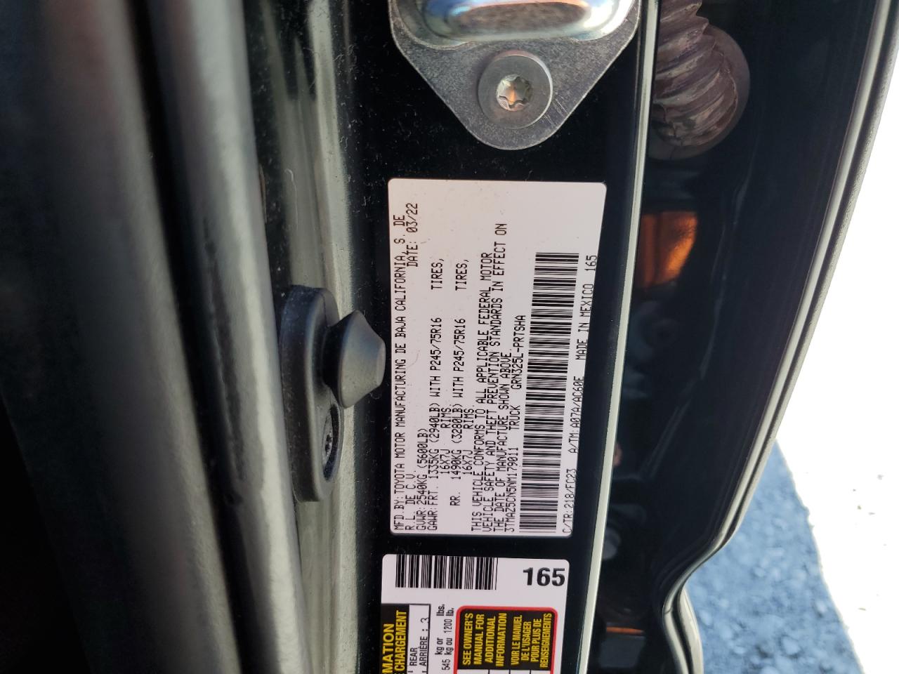 2022 Toyota Tacoma Double Cab VIN: 3TMAZ5CN5NM179011 Lot: 81377065