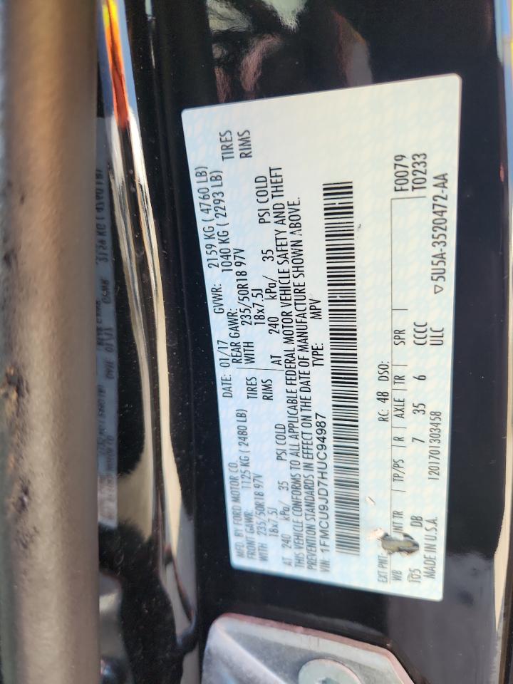 2017 Ford Escape Titanium VIN: 1FMCU9JD7HUC94987 Lot: 72002395