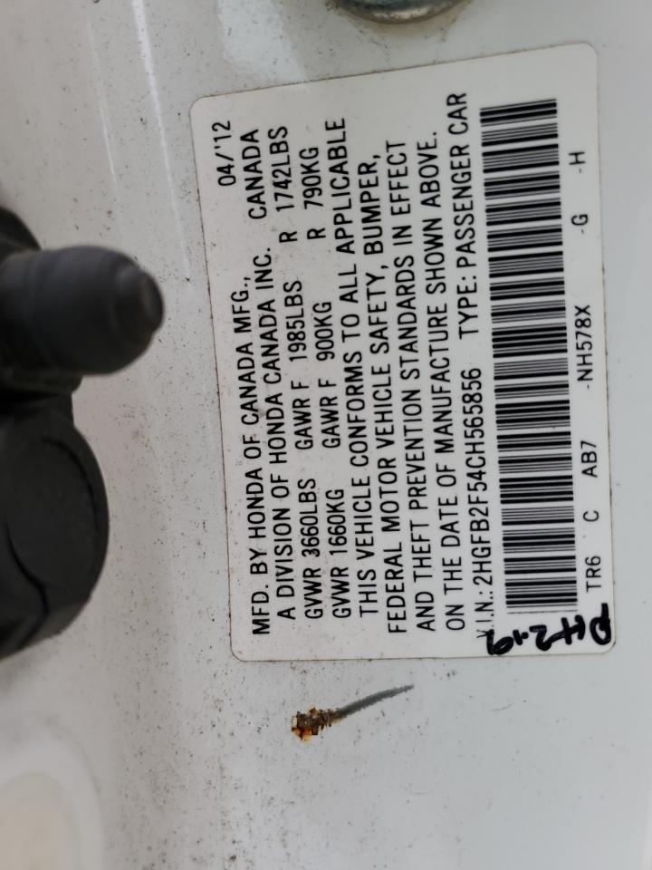 2012 Honda Civic Lx VIN: 2HGFB2F54CH565856 Lot: 84541705