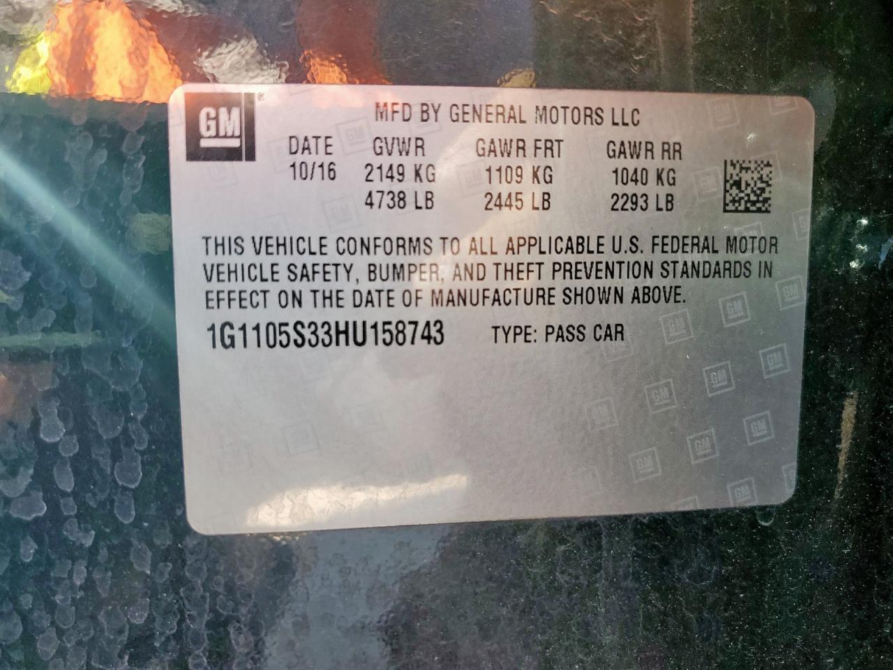 2017 Chevrolet Impala Lt VIN: 1G1105S33HU158743 Lot: 83963115