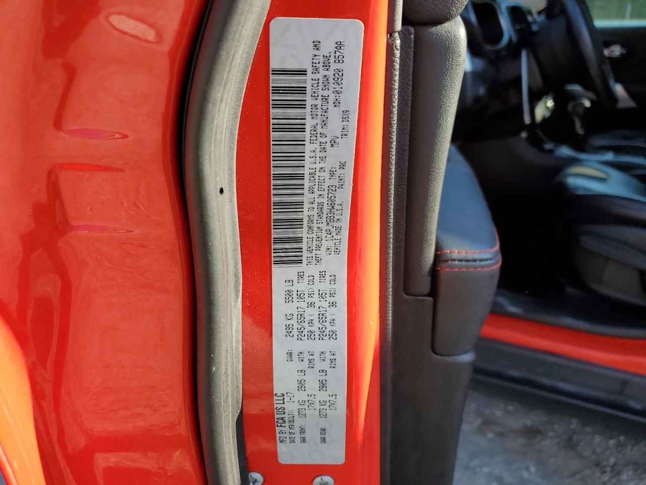 2017 Jeep Cherokee Trailhawk VIN: 1C4PJMBB3HW605723 Lot: 72051865