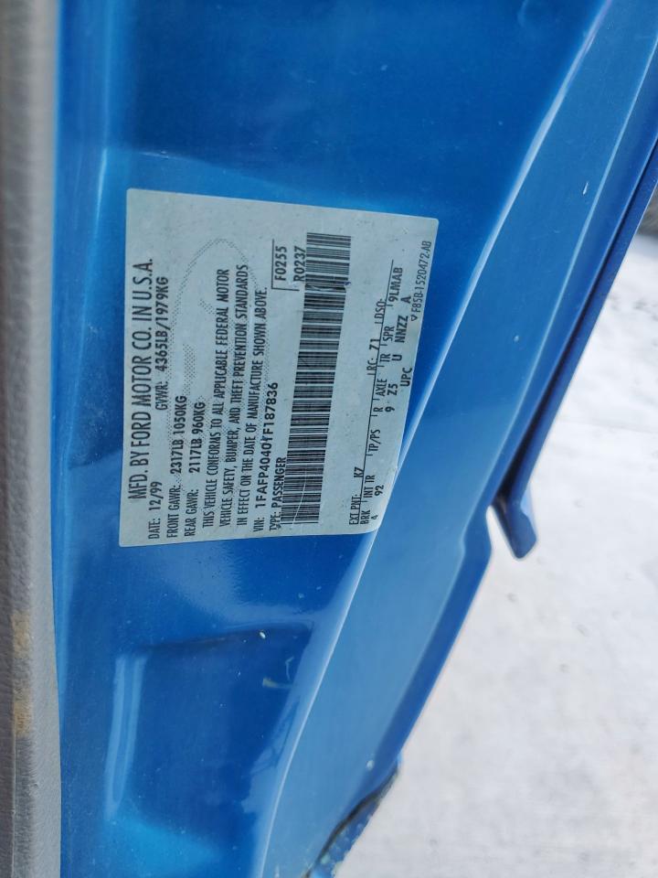 2000 Ford Mustang VIN: 1FAFP4040YF187836 Lot: 81183265