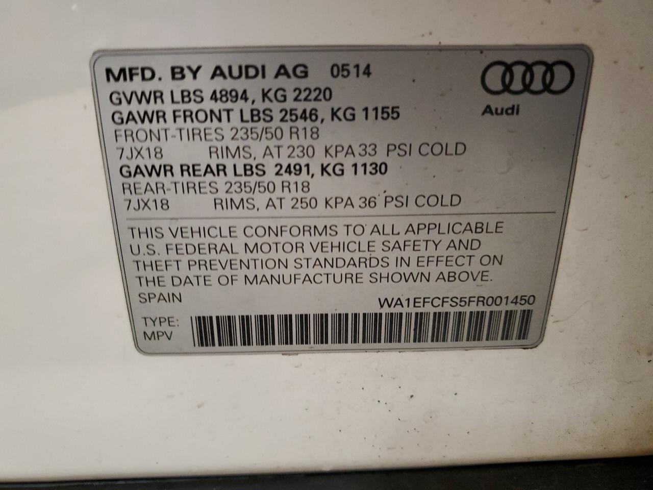 2015 Audi Q3 Premium Plus VIN: WA1EFCFS5FR001450 Lot: 84383115