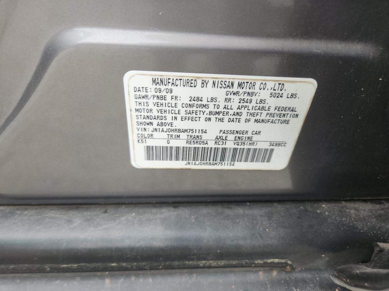 2010 Infiniti Ex35 Base VIN: JN1AJ0HR8AM751154 Lot: 81767735